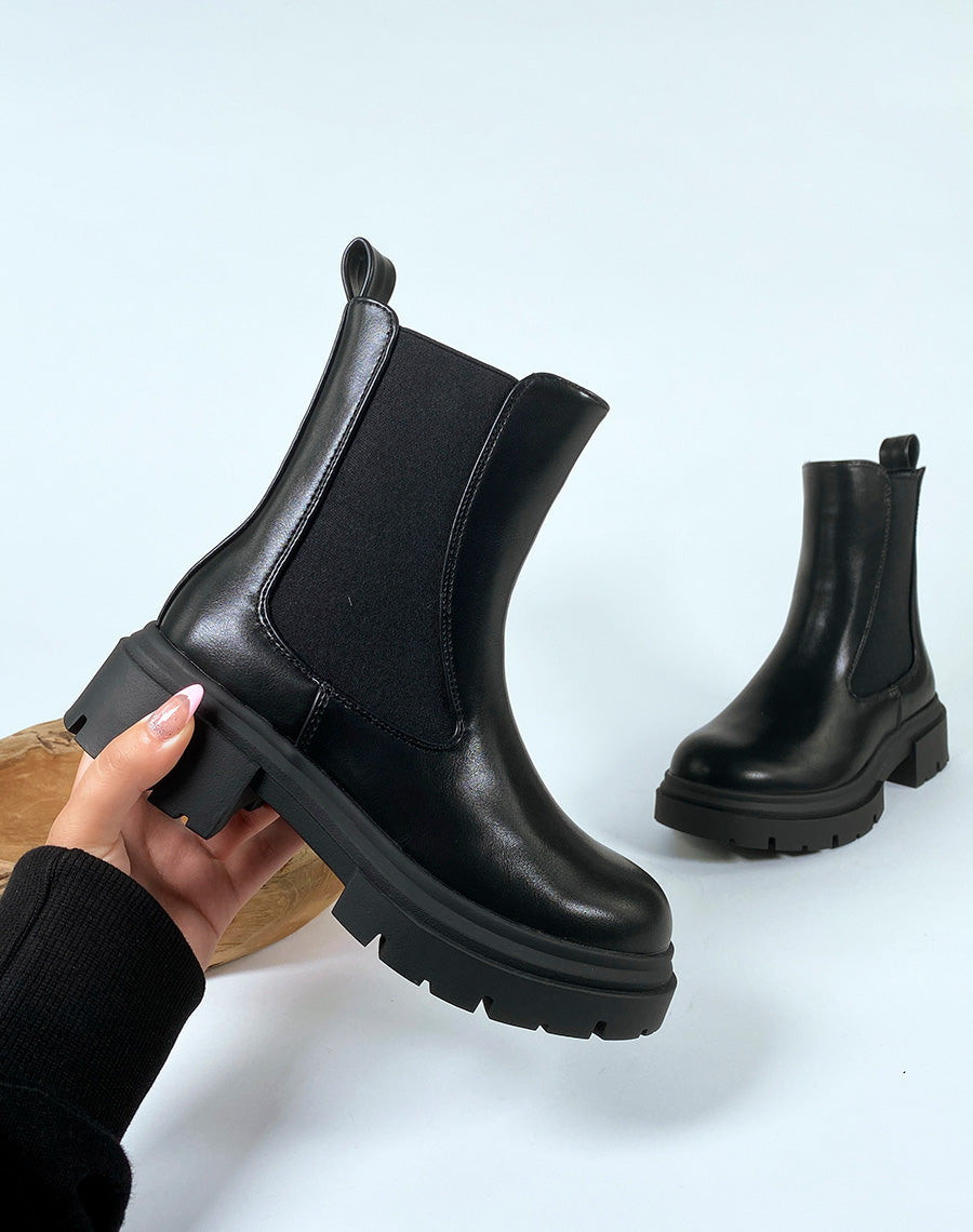Bottines noires style chelsea boots à élastique et fermeture éclaire
