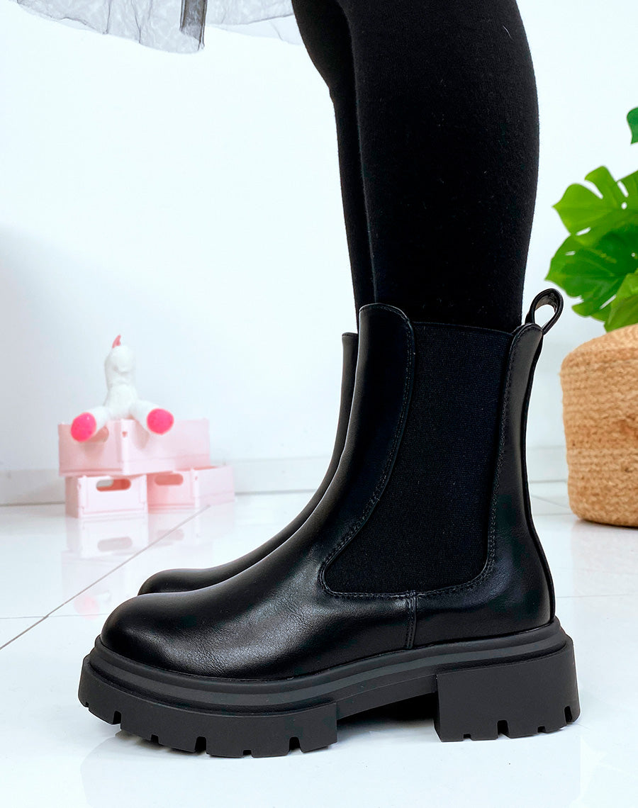 Bottines noires style chelsea boots à élastique et fermeture éclaire