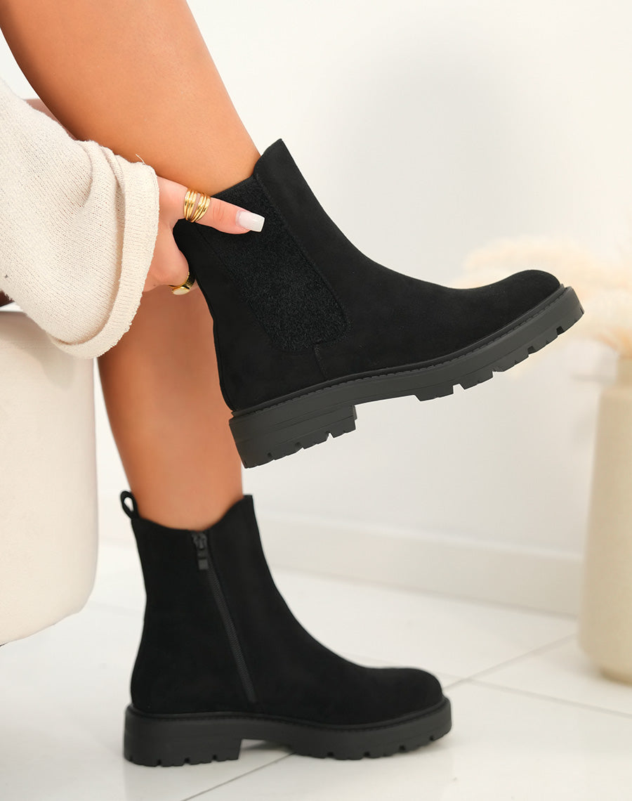 Bottines Noires Style Chelsea en Suédine pour Femme