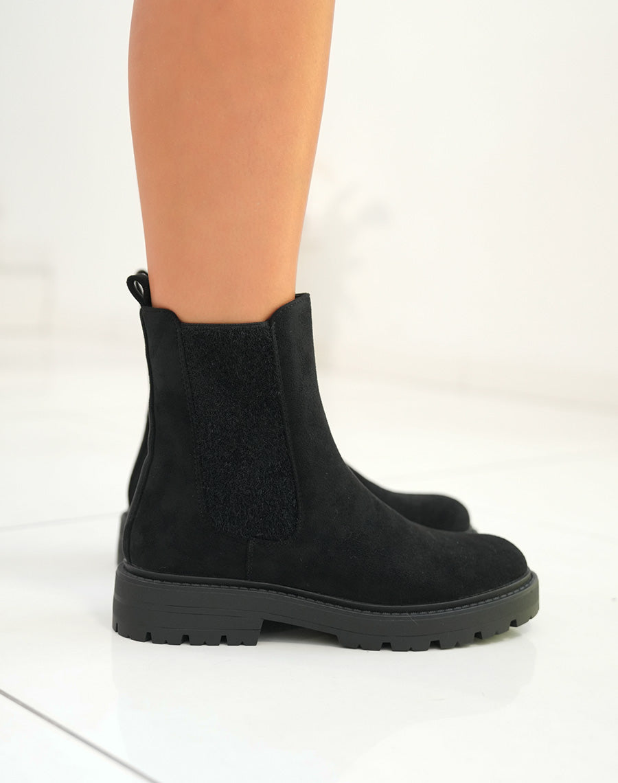 Bottines Noires Style Chelsea en Suédine pour Femme
