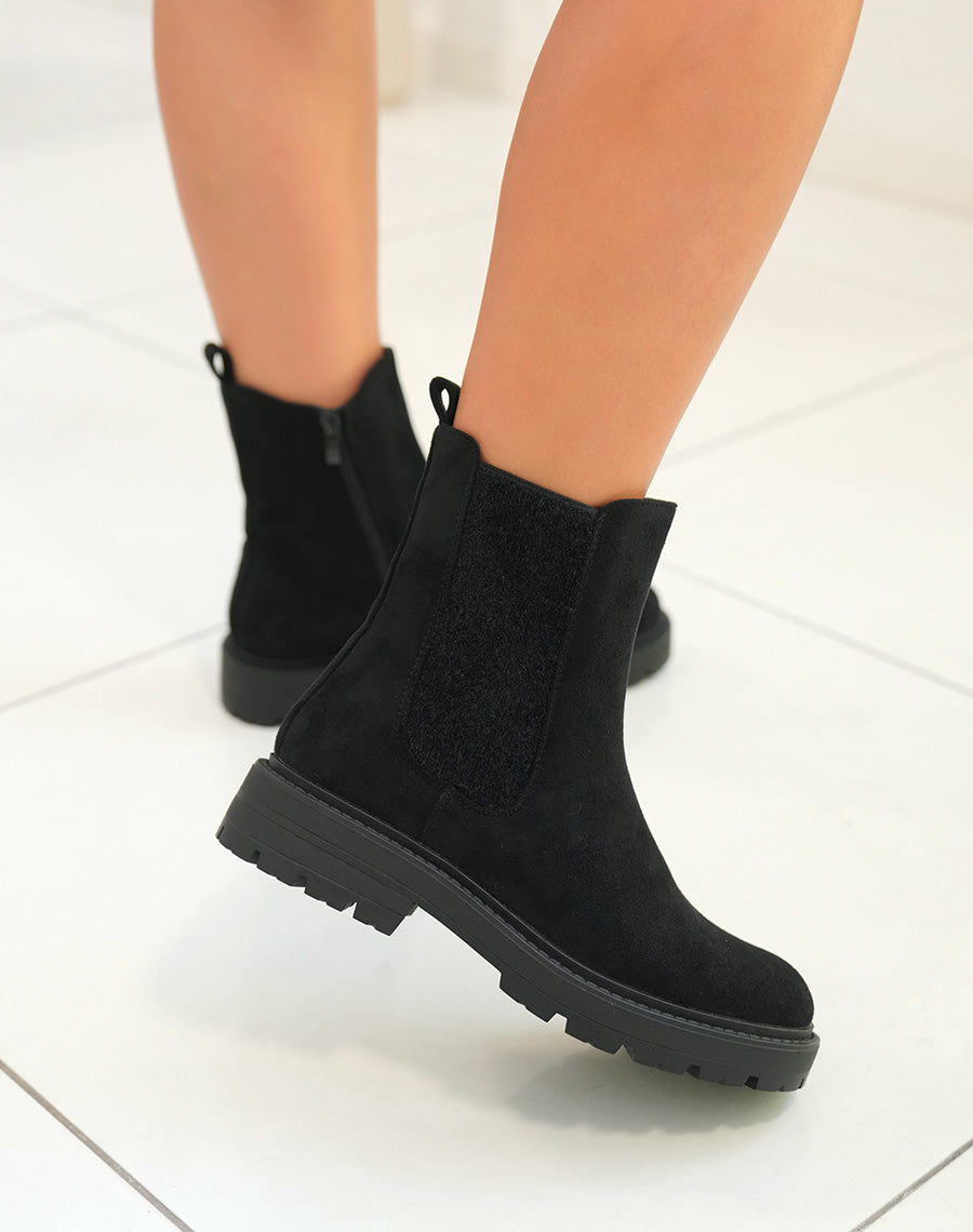 Bottines Noires Style Chelsea en Suédine pour Femme