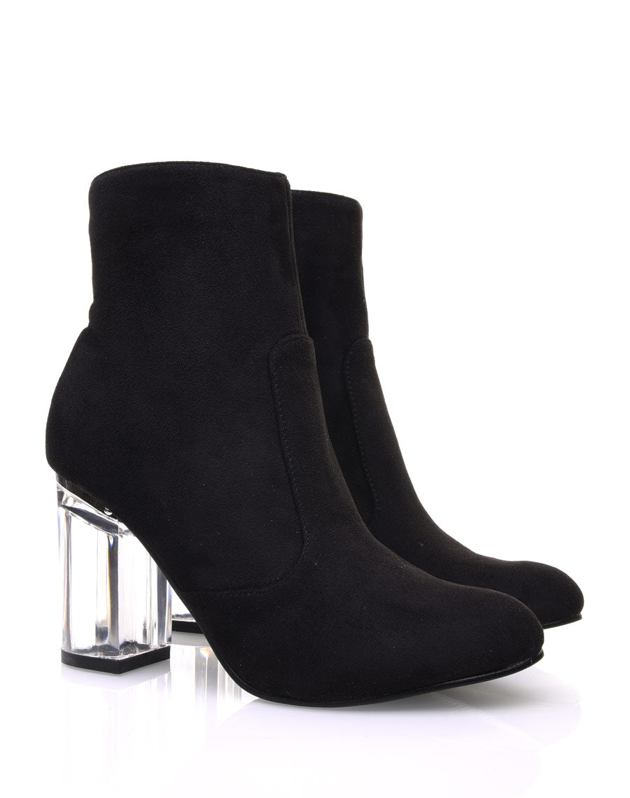 Bottines noires suédine à talons transparents