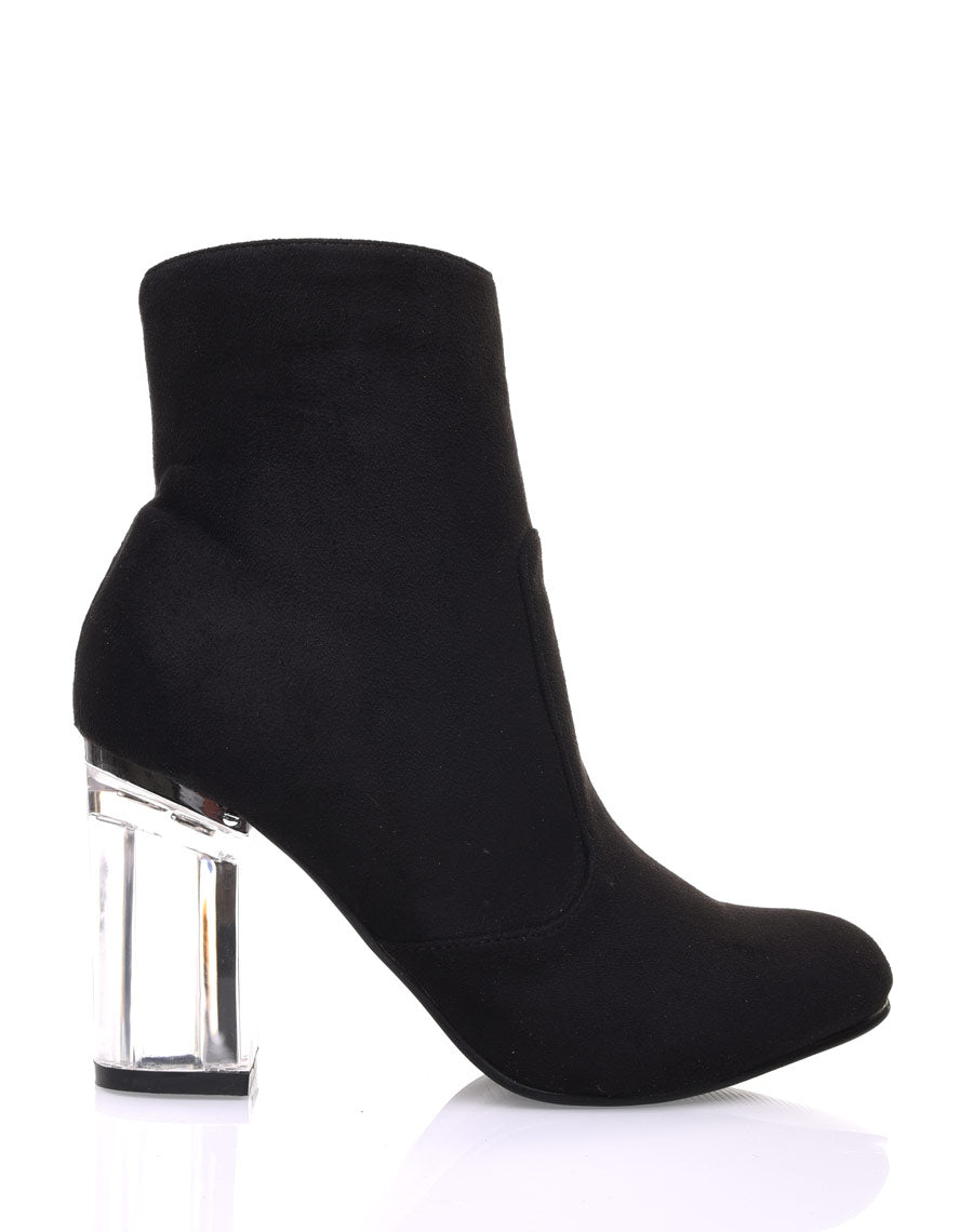 Bottines noires suédine à talons transparents