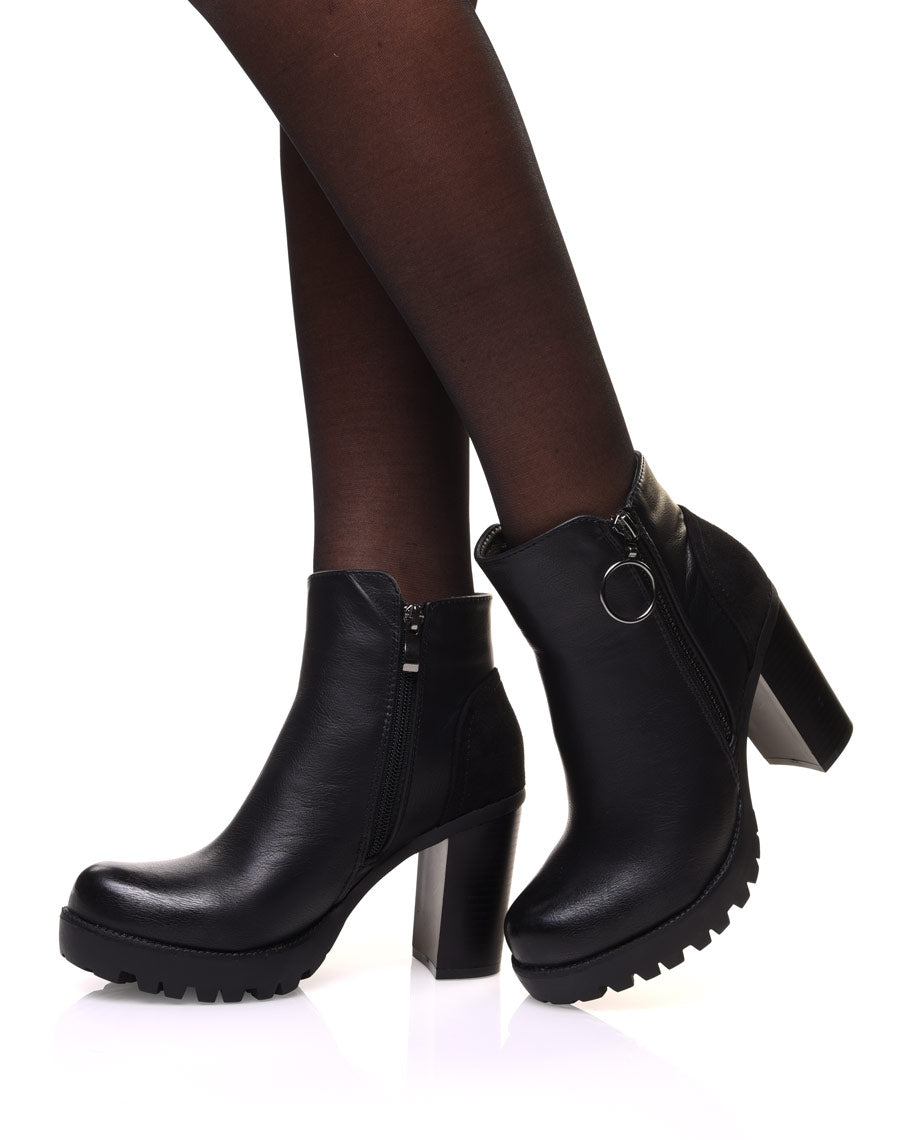 Bottines noires à talon avec fermeture éclaire décorative