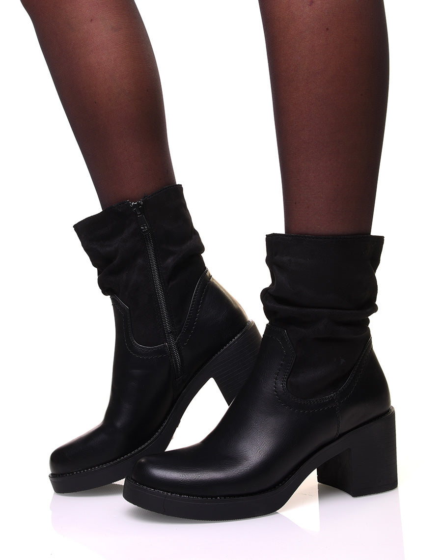 Bottines noires à talon bi-matière