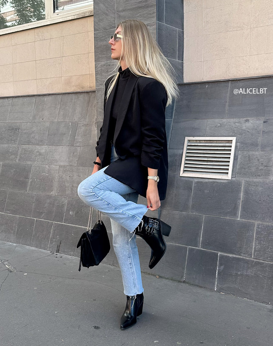 Bottines Noires à Talon Cow-Boy et Bout Pointu pour Femme