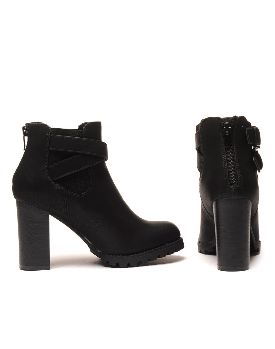 Bottines noires à talon double bride