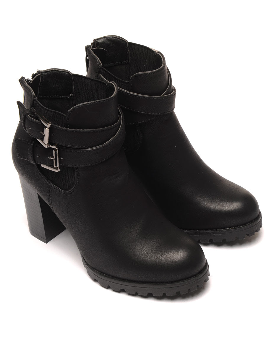 Bottines noires à talon double bride