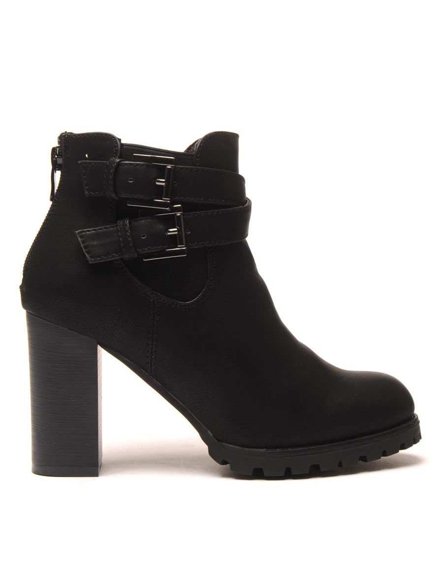 Bottines noires à talon double bride