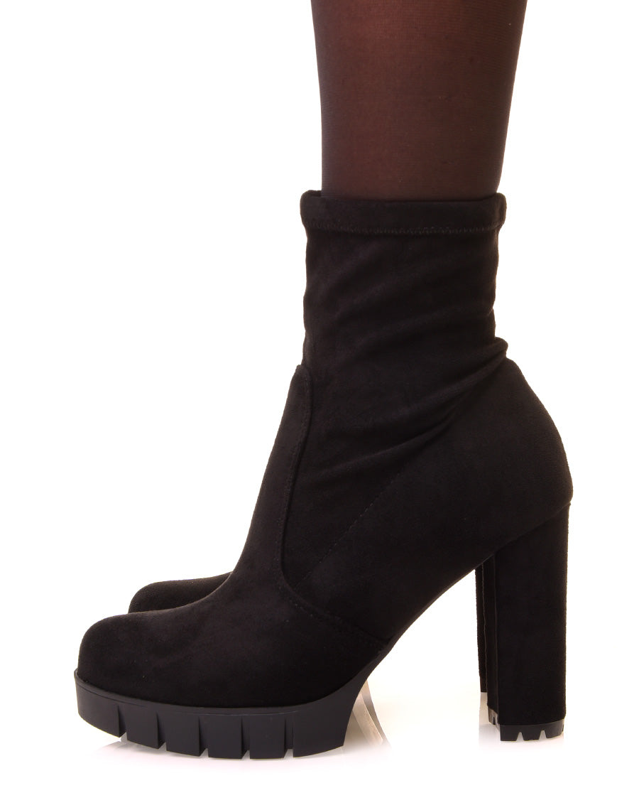 Bottines noires à talon en suédine à plateforme épaisse