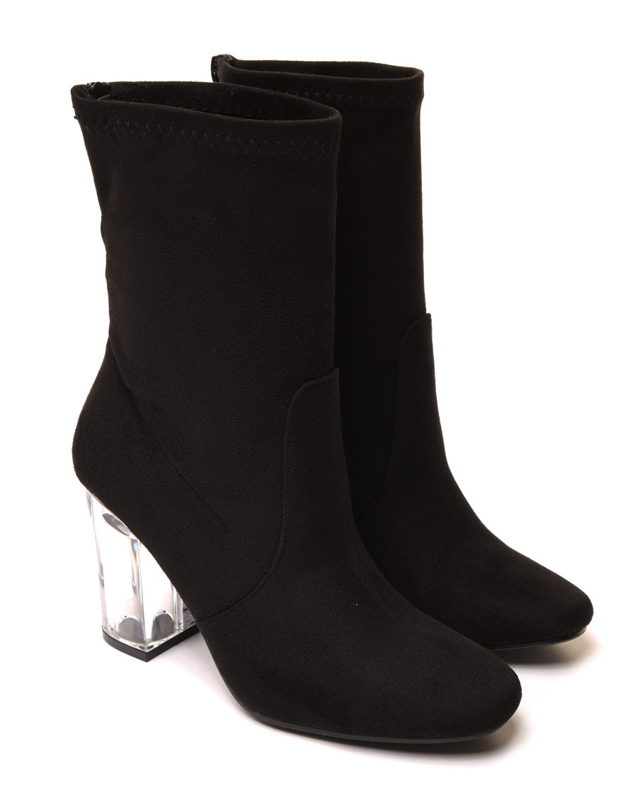 Bottines noires à talon transparent et haut souple