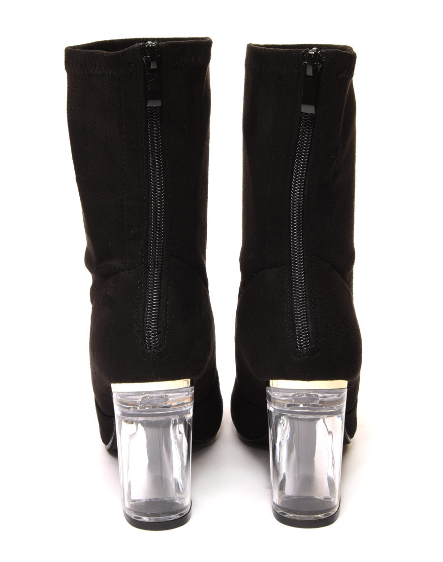 Bottines noires à talon transparent et haut souple