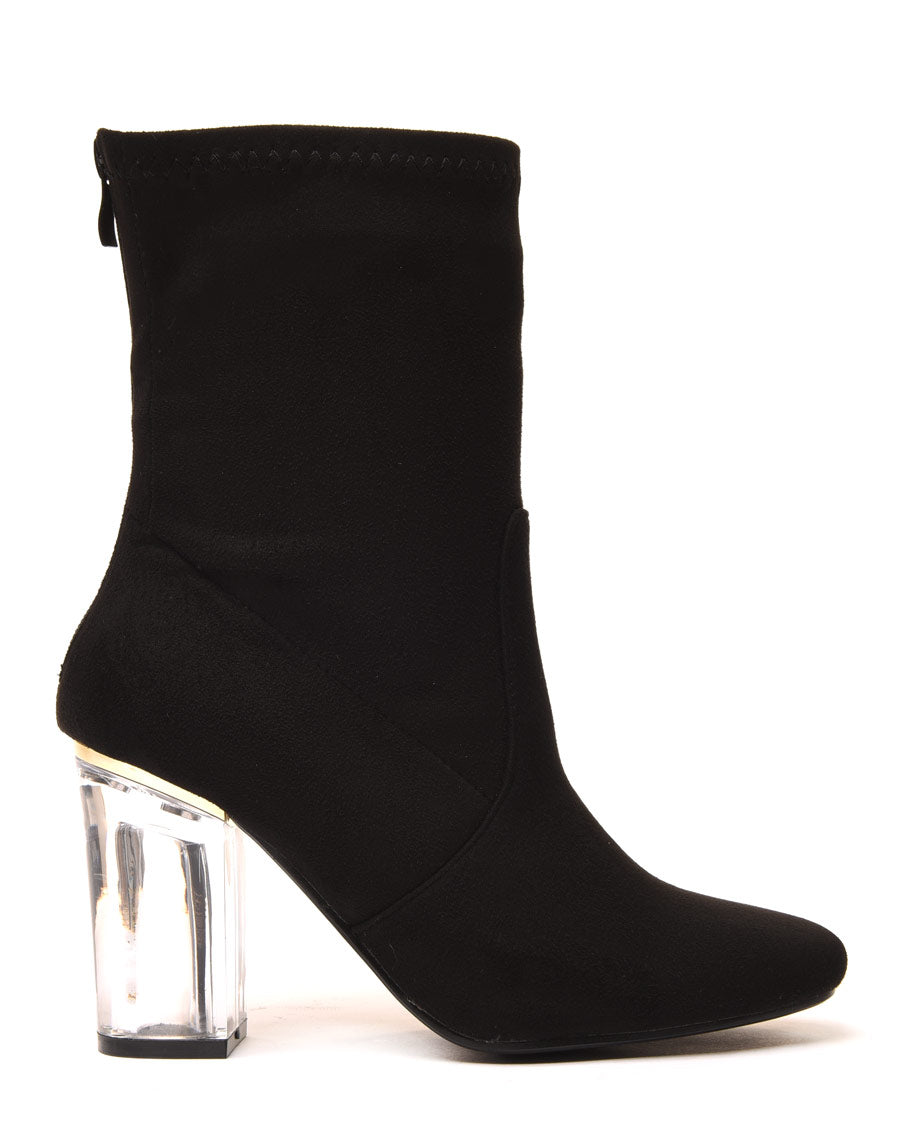 Bottines noires à talon transparent et haut souple