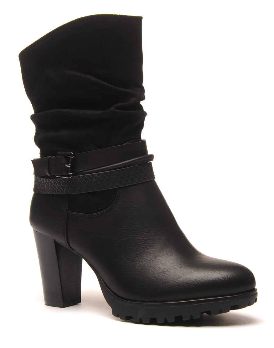 Bottines noires à talons bi-matière double bride