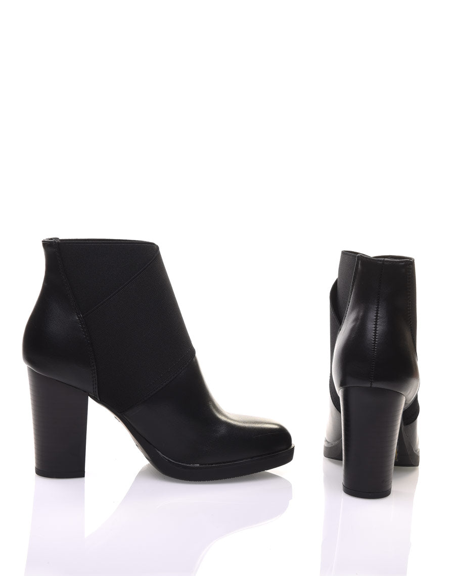 Bottines noires à talons bi matières