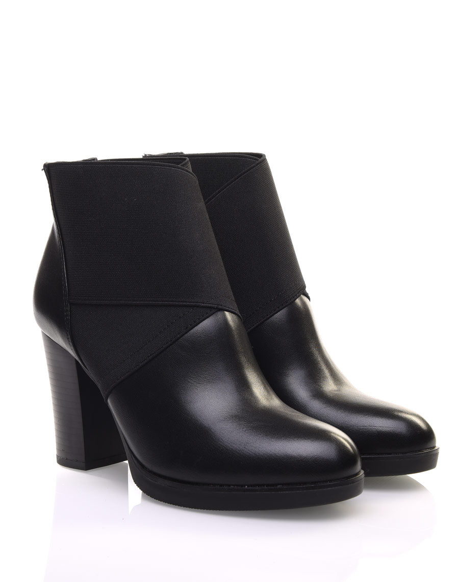 Bottines noires à talons bi matières