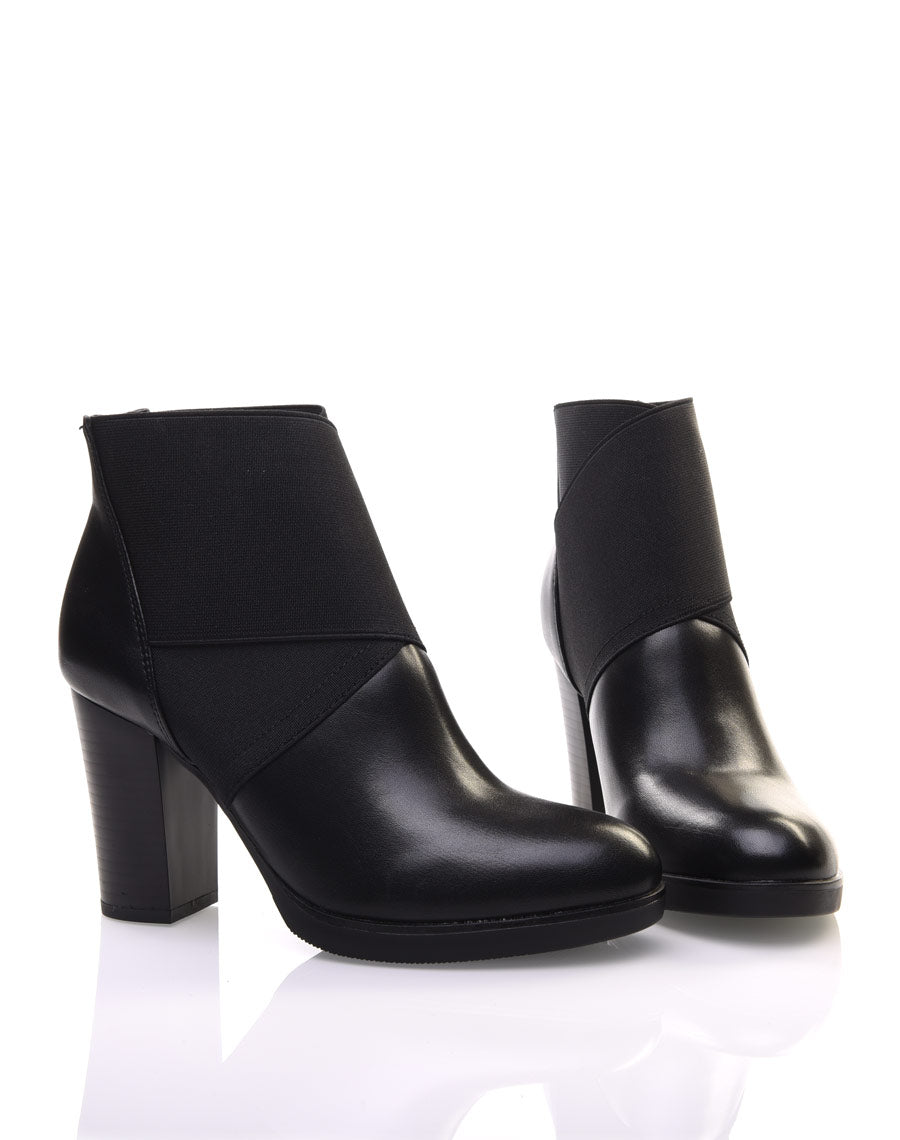 Bottines noires à talons bi matières