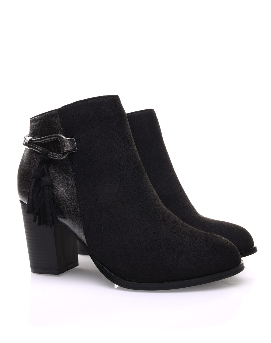Bottines noires à talons mi hauts irisées à lanière