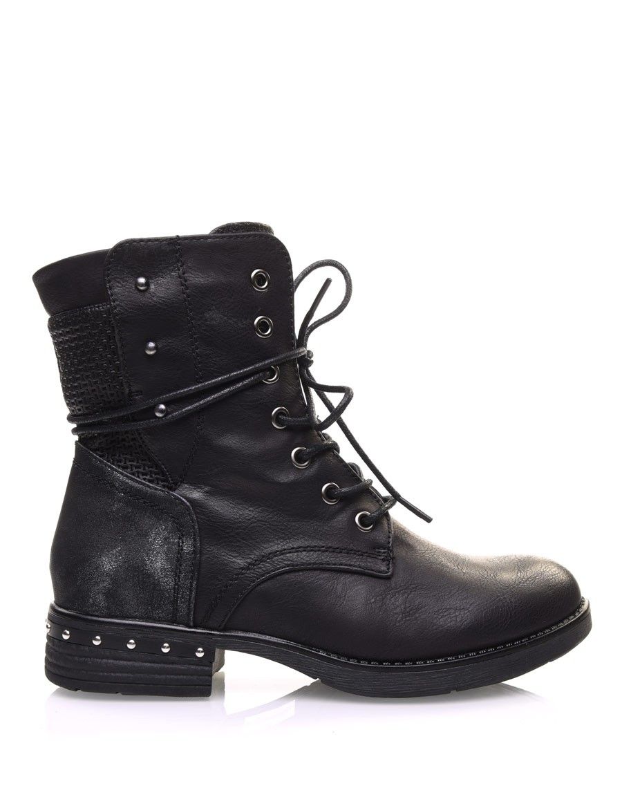 Bottines noires texturées à lacets