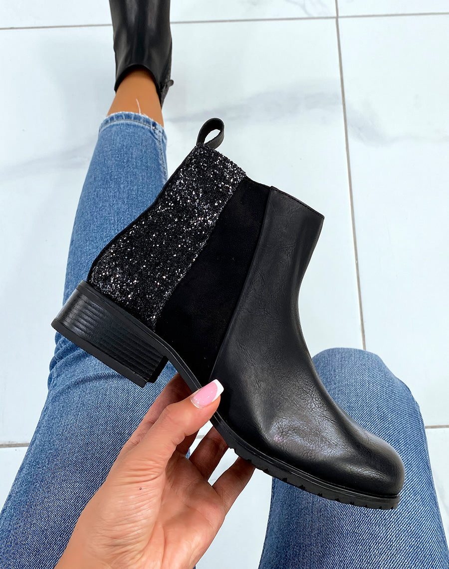 Bottines noires triple matière à paillettes