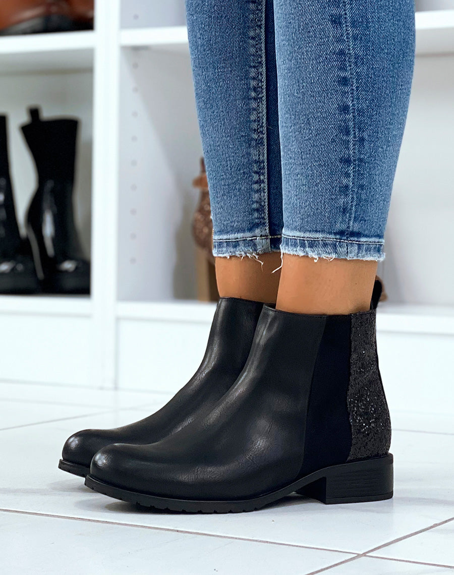 Bottines noires triple matière à paillettes