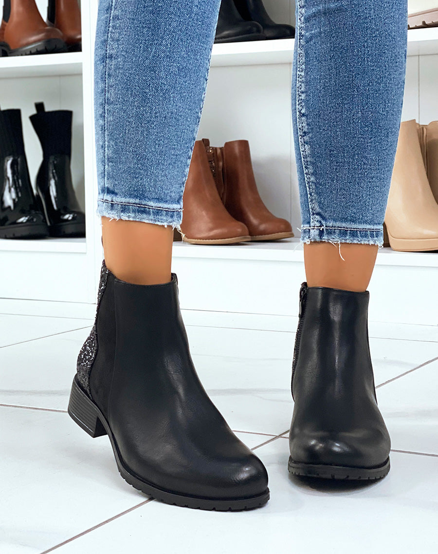 Bottines noires triple matière à paillettes