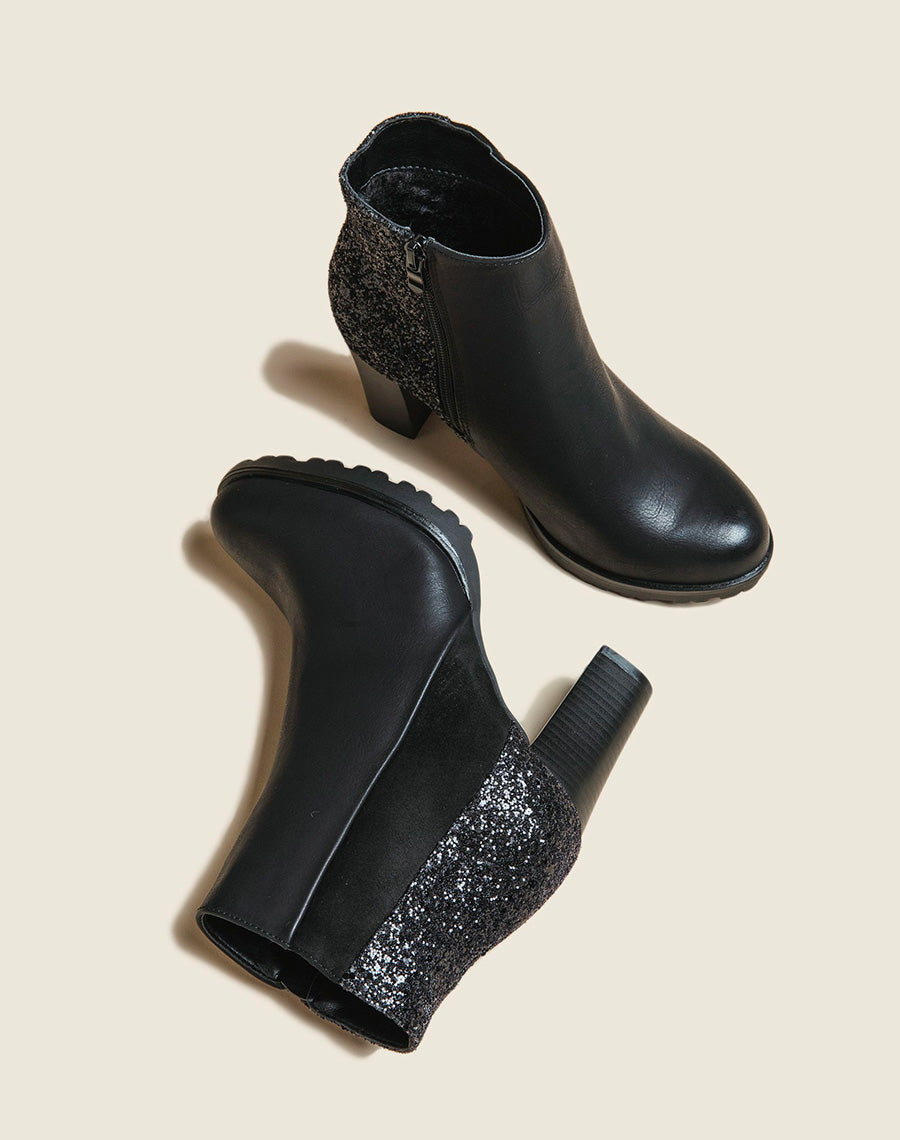 Bottines noires triple matière à paillettes et à talon