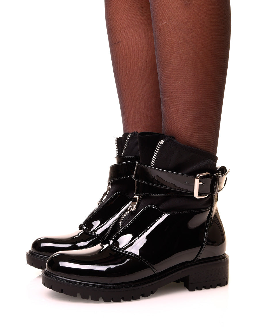 Bottines noires vernies à zip effet chaussette