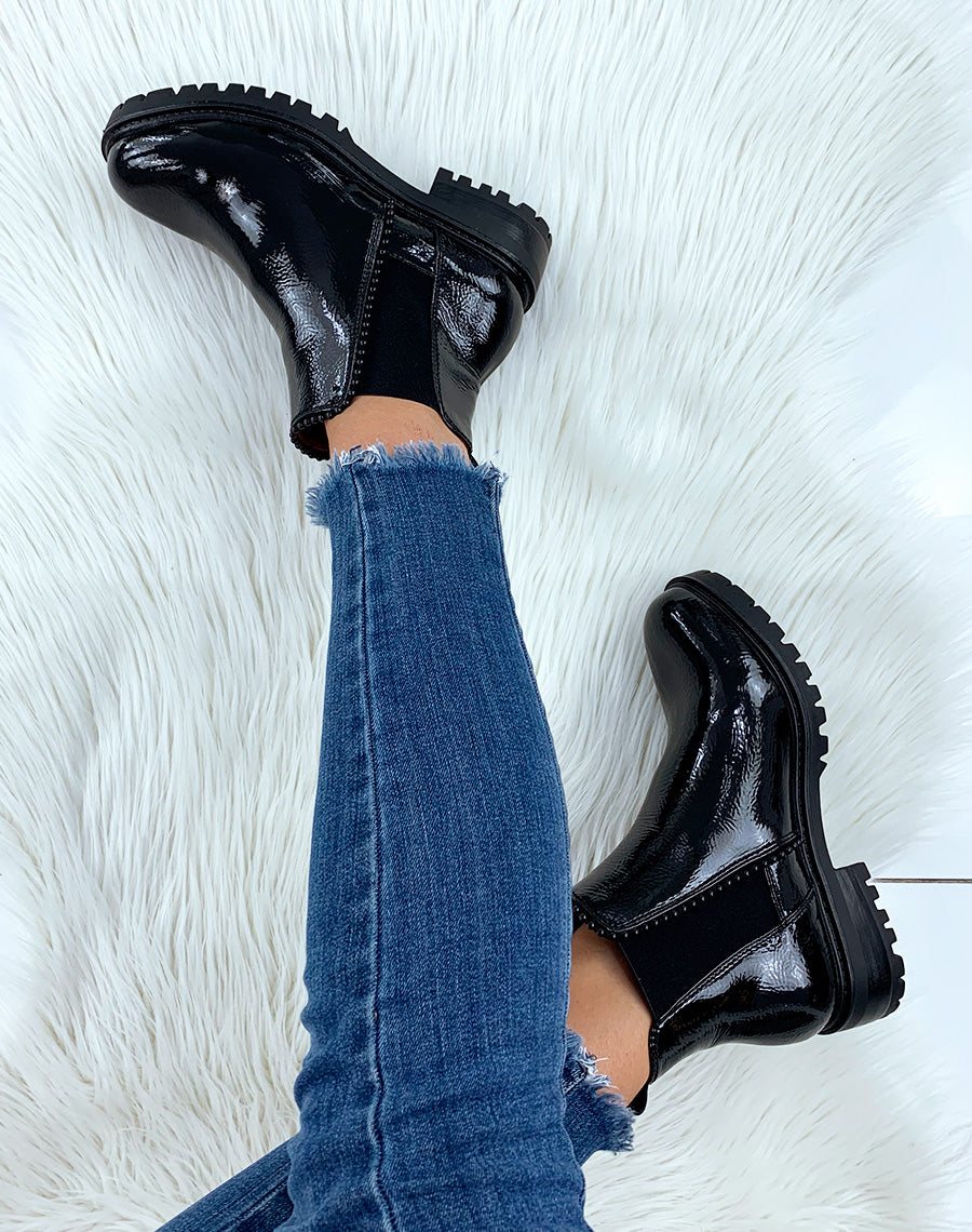 Bottines noires vernis avec élastique