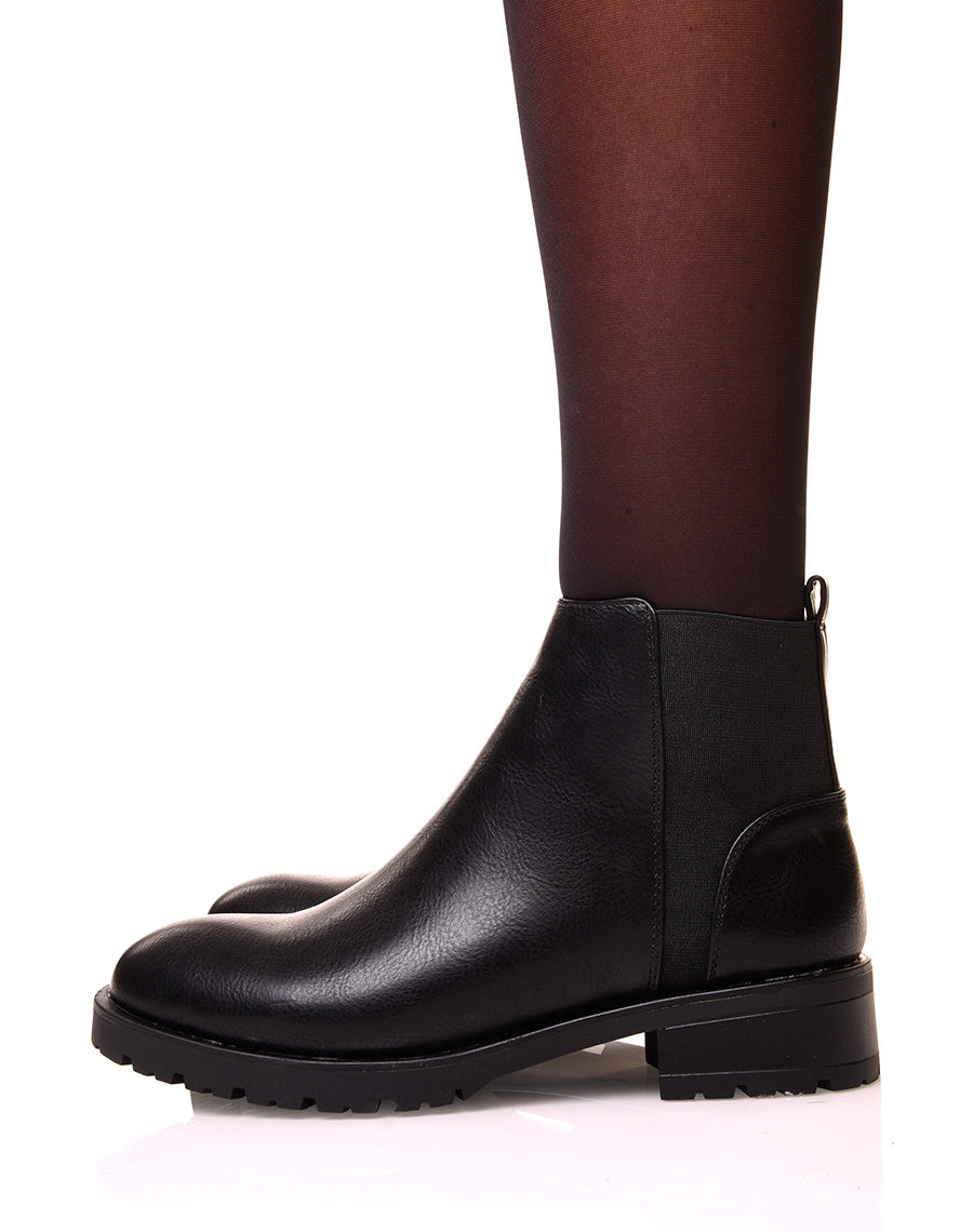 Bottines noirs effet lisse à bout rond