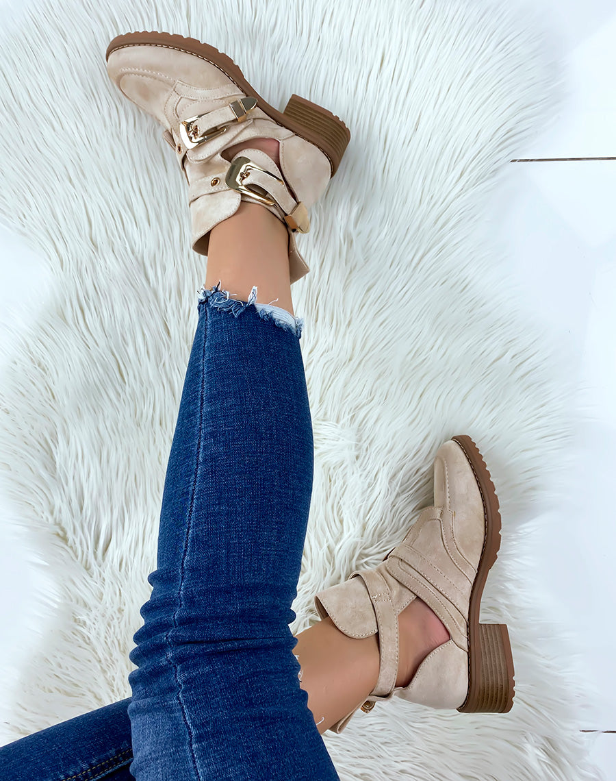 Bottines ouvertes beiges en suédine
