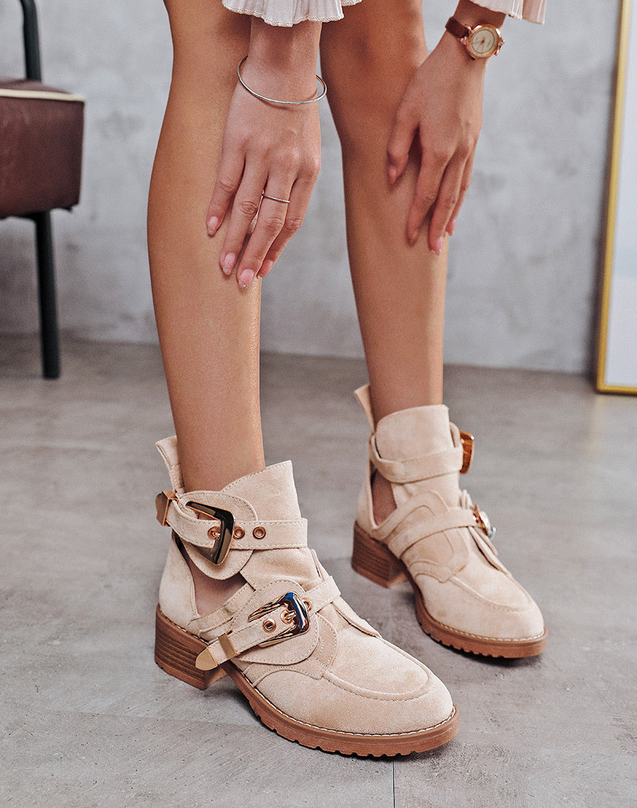 Bottines ouvertes beiges en suédine