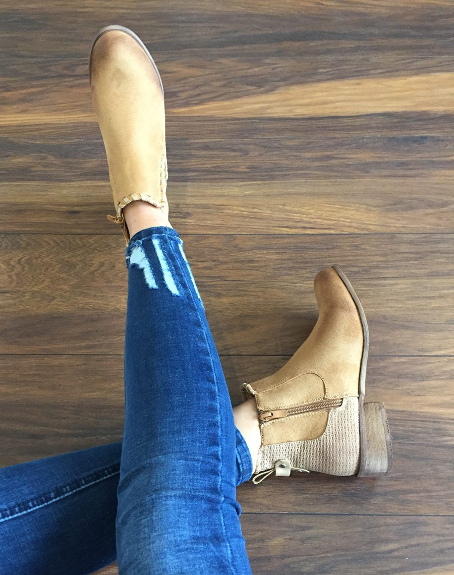 Bottines plates beiges bi matières à détails