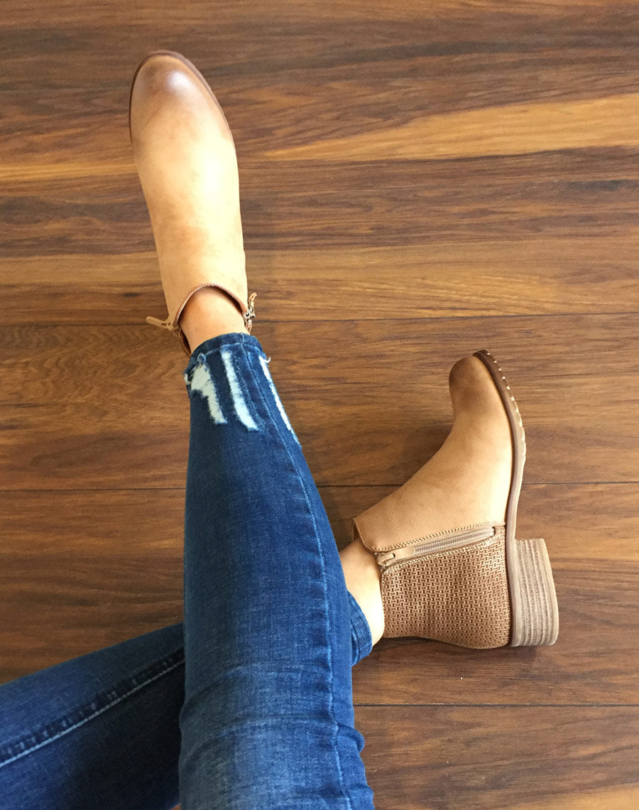 Bottines plates bi matières camel