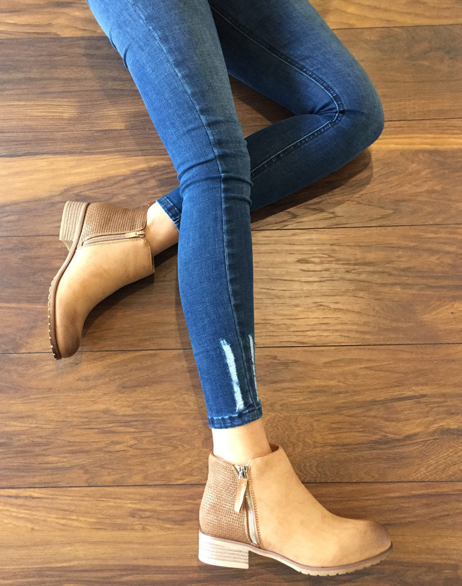 Bottines plates bi matières camel