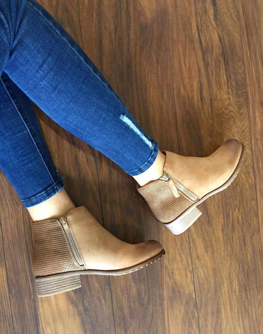 Bottines plates bi matières camel