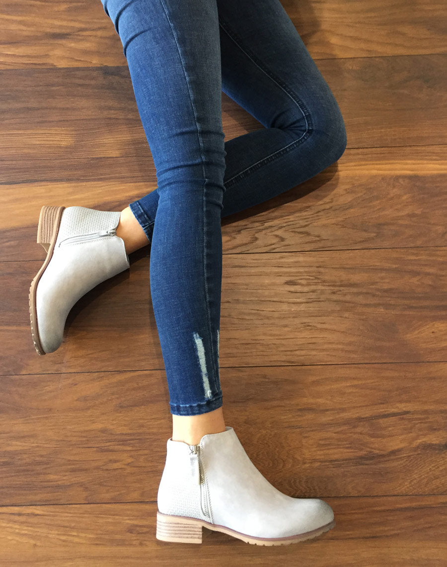 Bottines plates bi matières gris clair