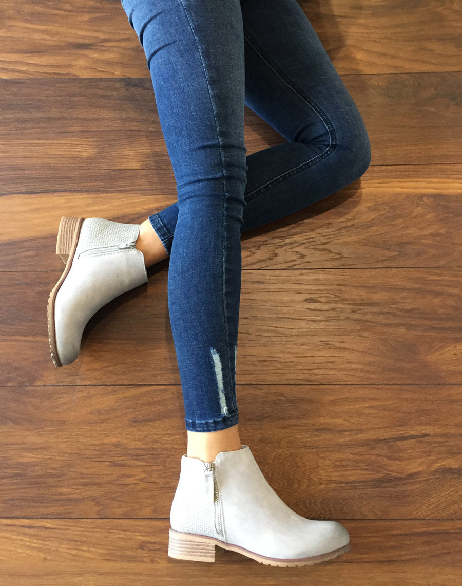 Bottines plates bi matières gris clair