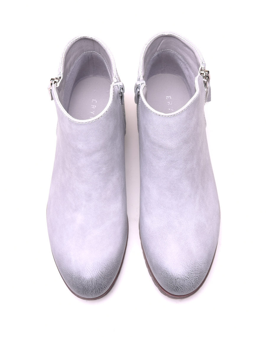 Bottines plates bi matières gris clair
