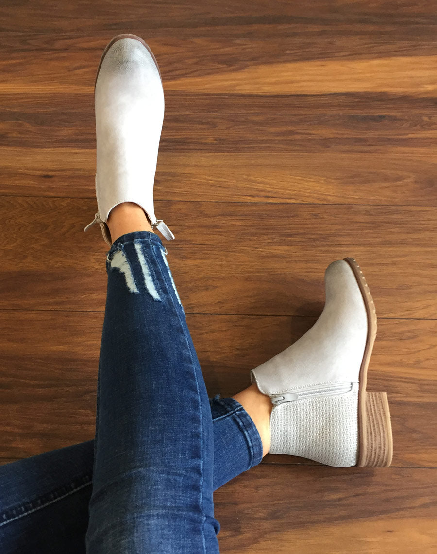 Bottines plates bi matières gris clair