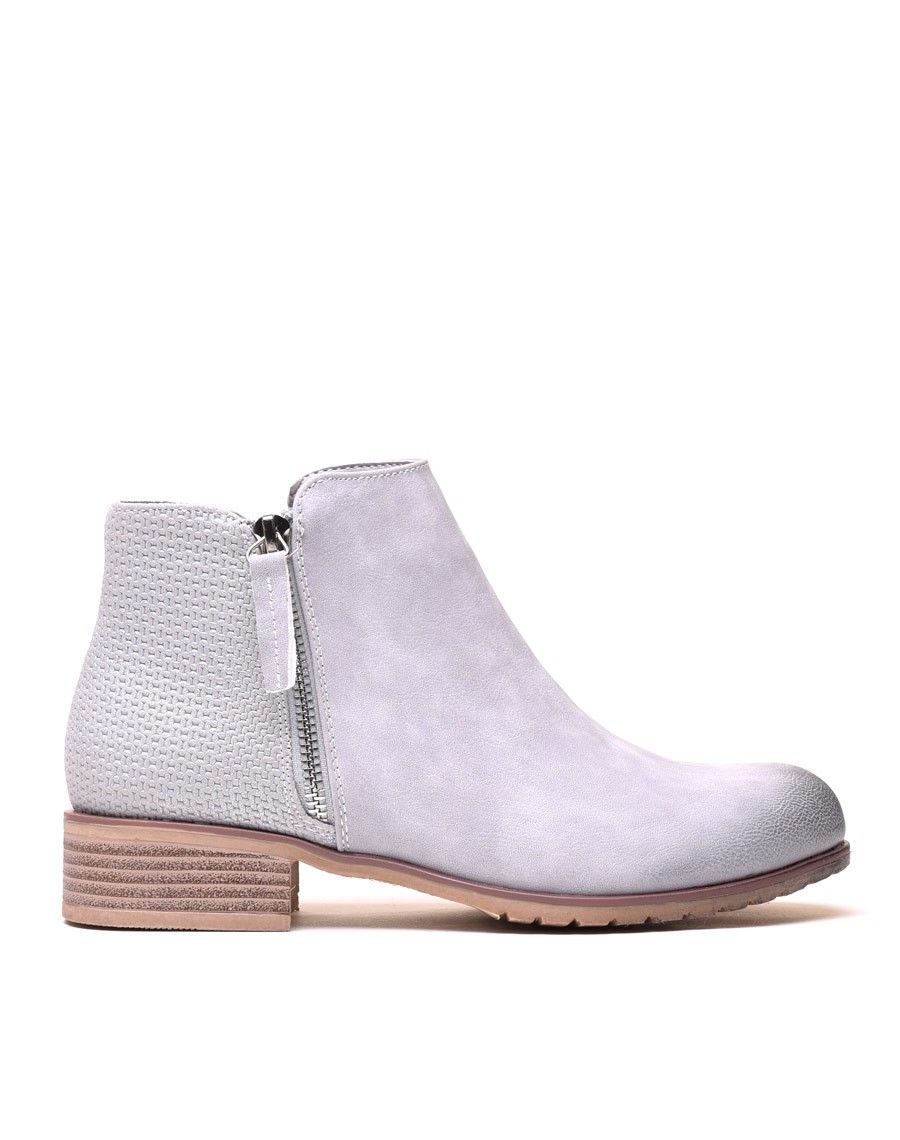 Bottines plates bi matières gris clair