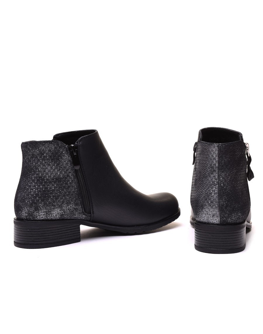 Bottines plates bi matières noires