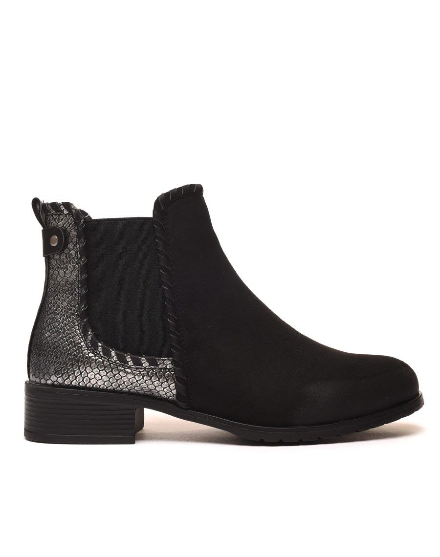Bottines plates bi matières noires avec détails
