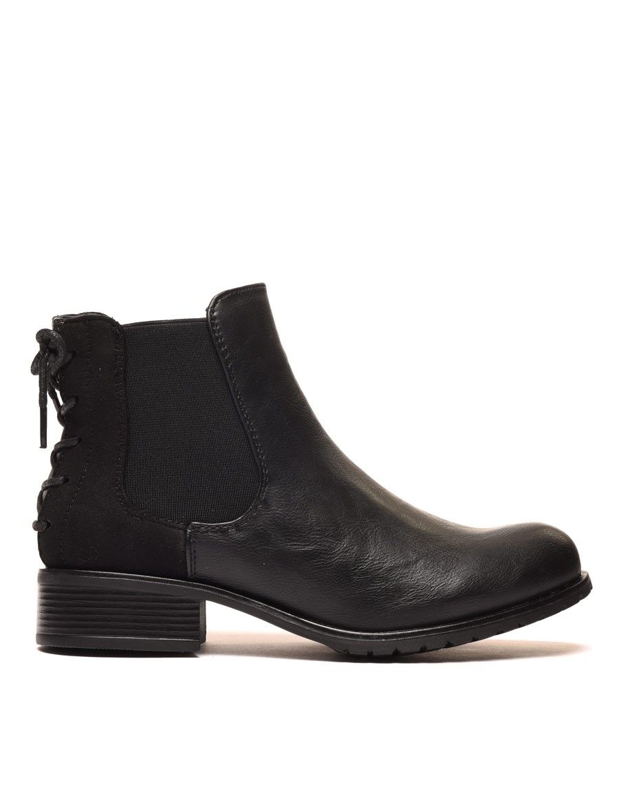 Bottines plates bi matières noires avec lacet décoratif arrière