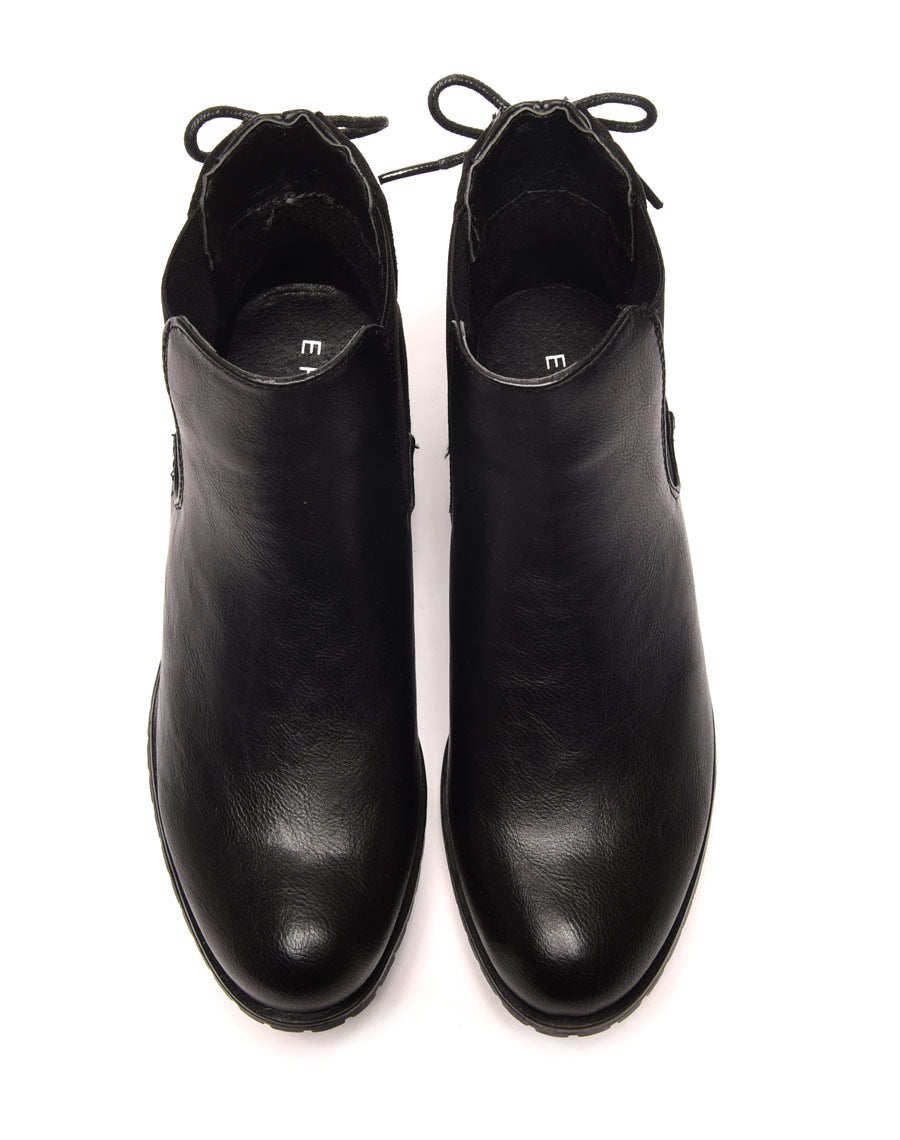 Bottines plates bi matières noires avec lacet décoratif arrière