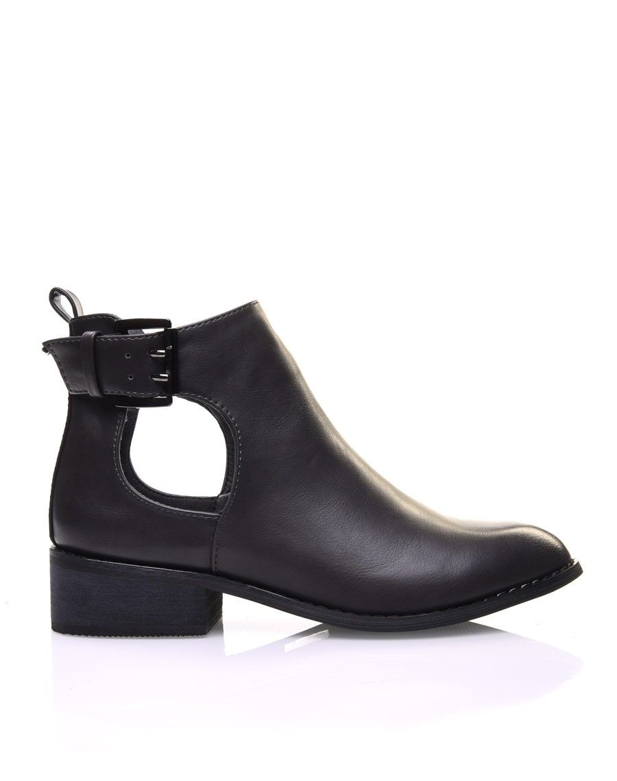 Bottines plates grises ajourées avec sangle