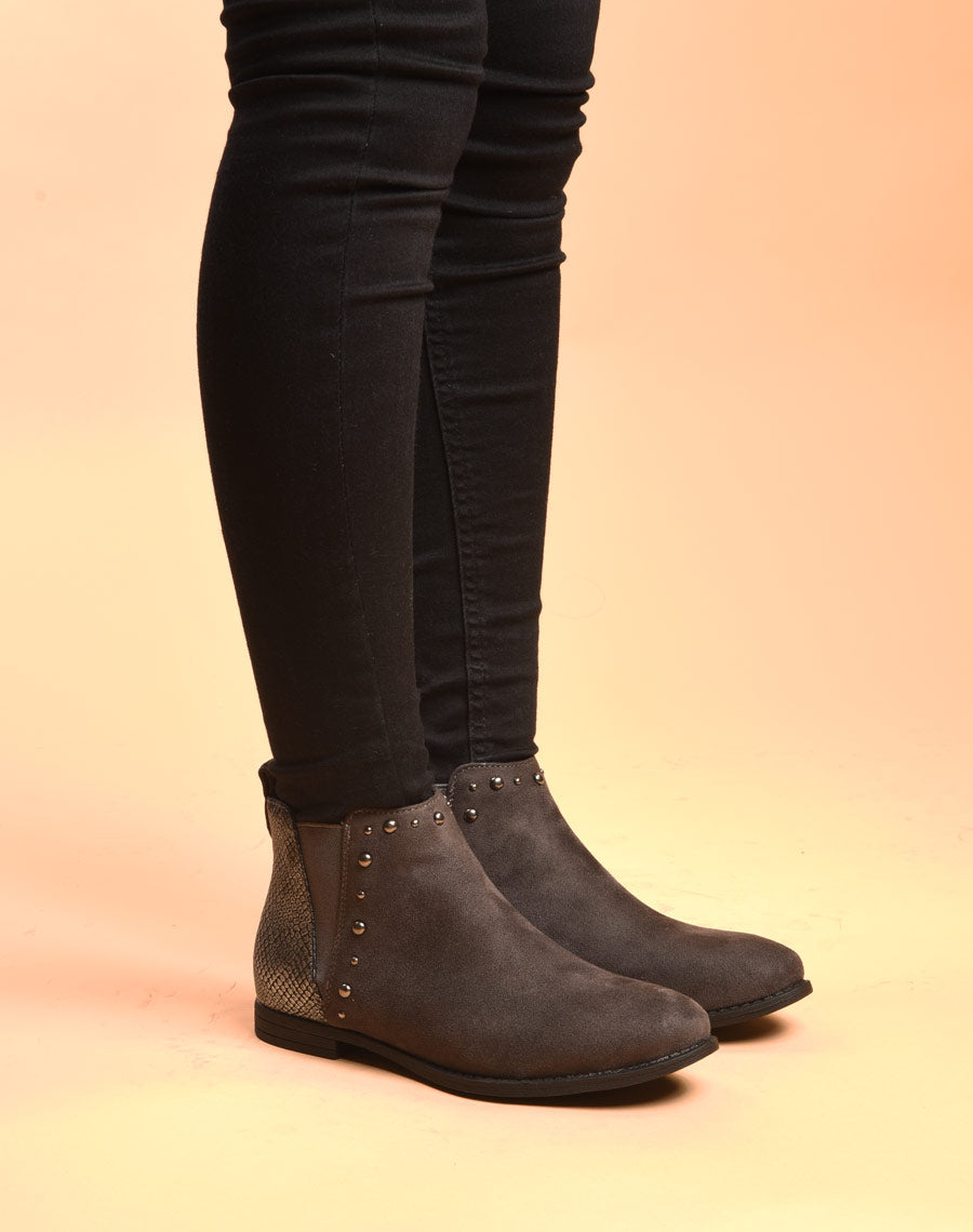 Bottines plates grises avec motifs python brillant