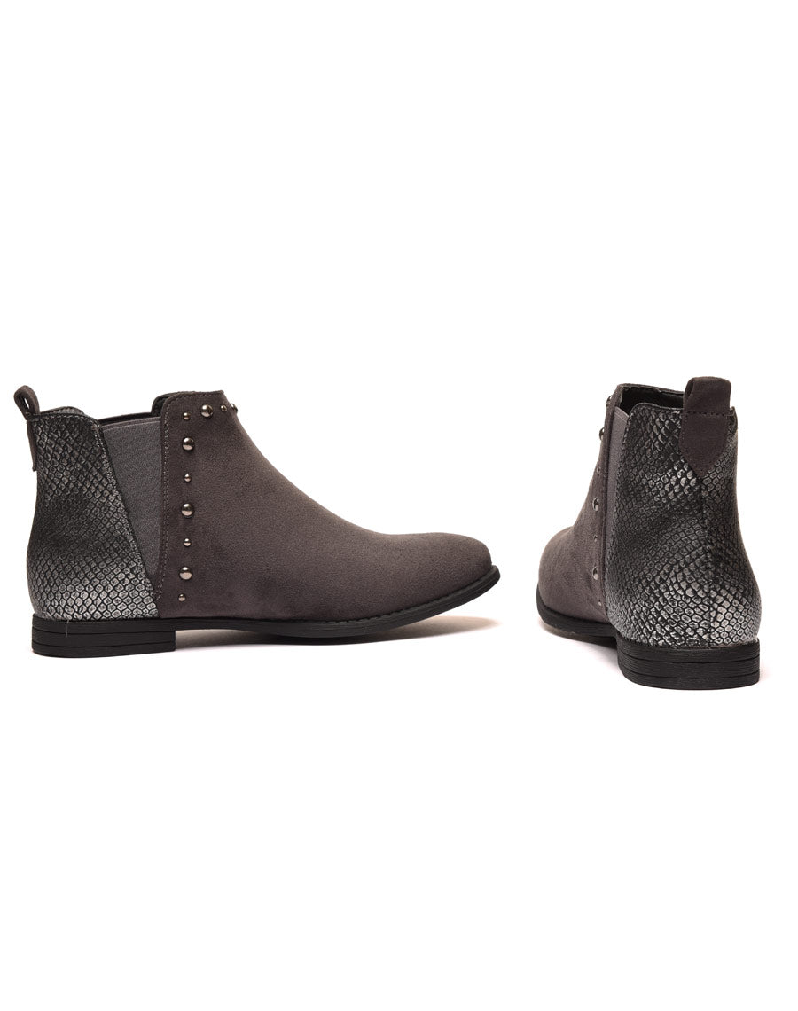 Bottines plates grises avec motifs python brillant