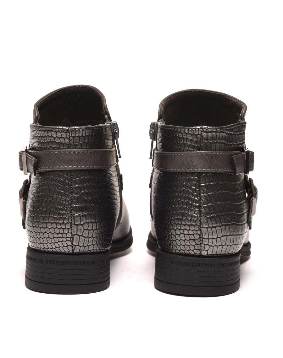 Bottines plates grises bi matières avec fines lanières