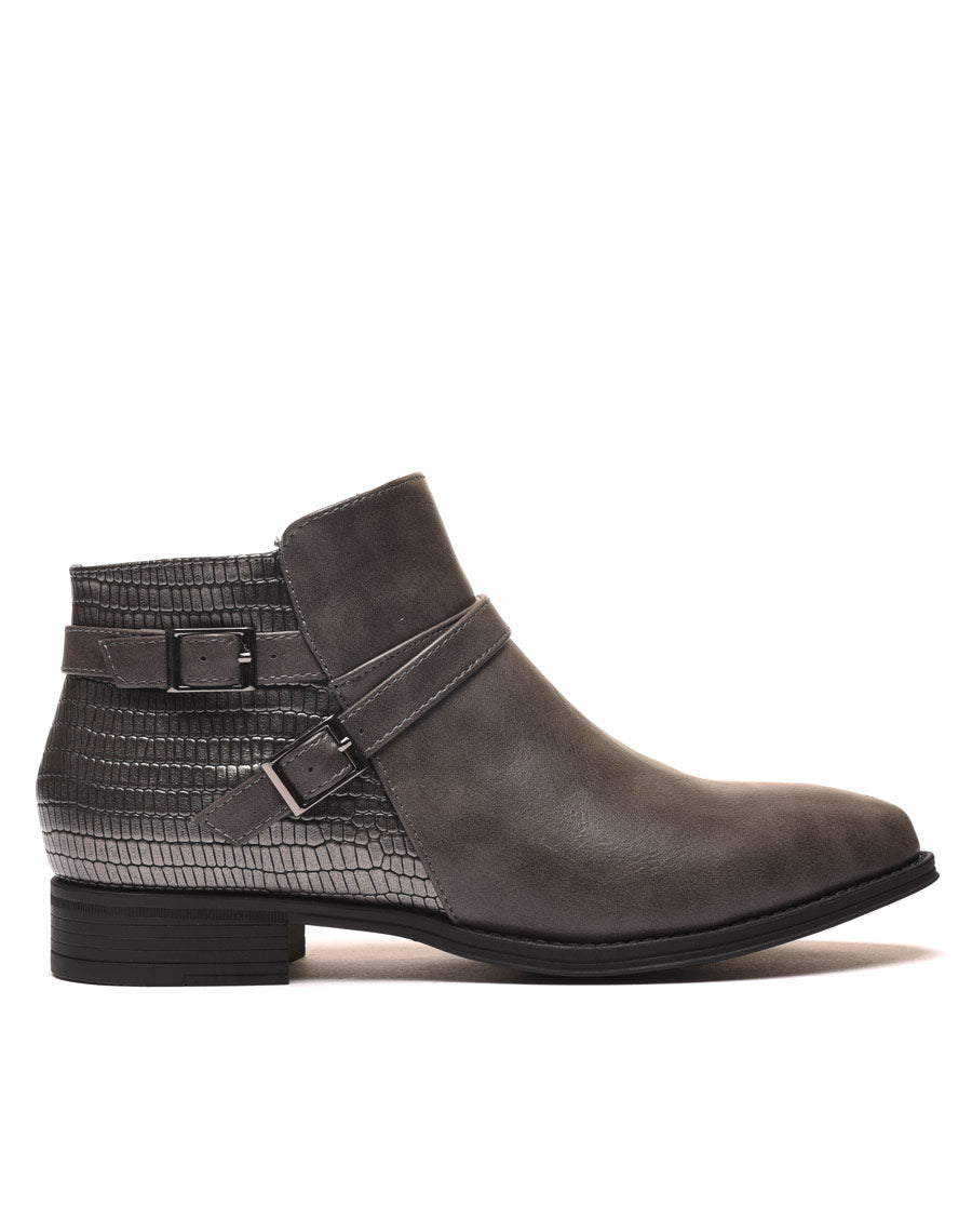 Bottines plates grises bi matières avec fines lanières